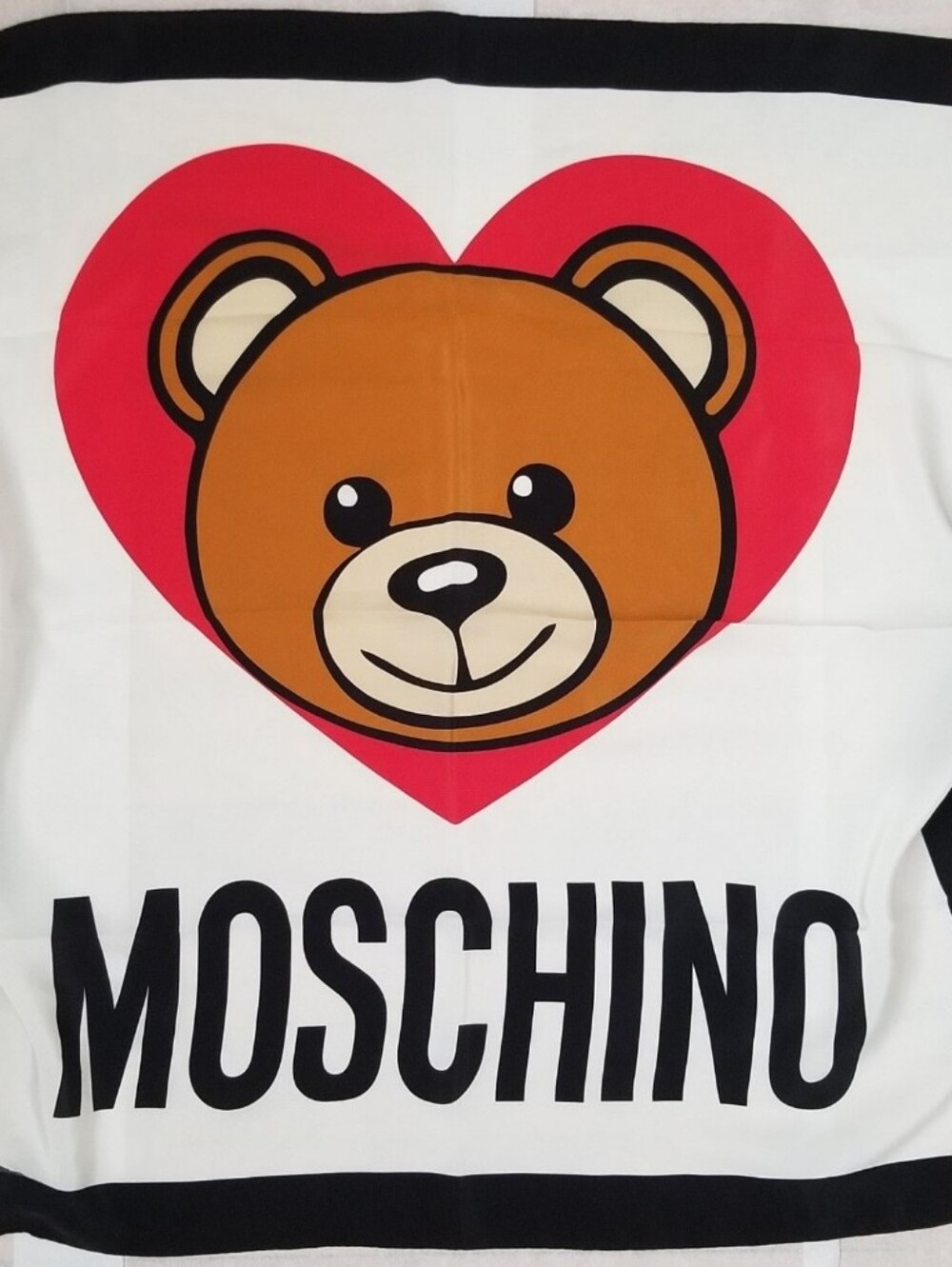 ❗Moschino 100% Silk Teddy Bear w/ Red Heart Square Scarf Made in Italy❗